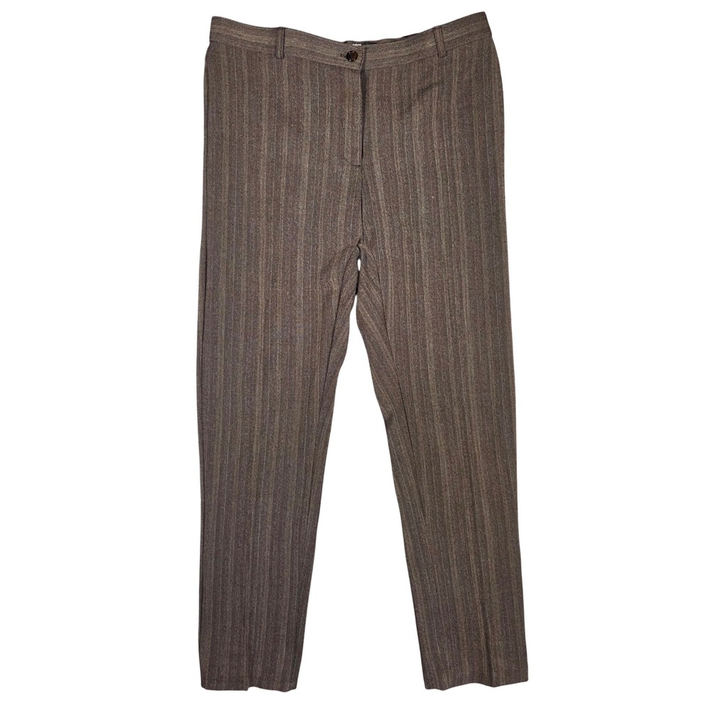 Briggs New York Petite Womens 12P Brown Herringbone Striped Dress Pants Trousers